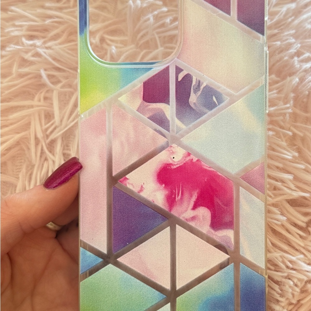 Pink and Purple Geometric Phone Case with Holographic Finish